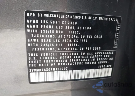 2023 Volkswagen Tiguan Se from USA, damaged, VIN 3VVMB7AX0PM130207